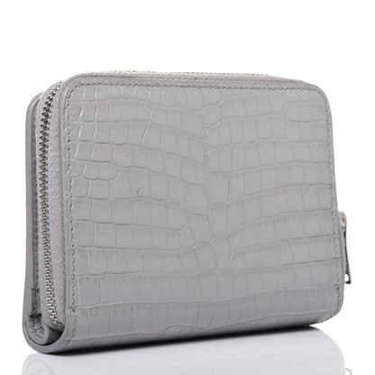 Saint Laurent Calfskin Crocodile Embossed Monogram Compact Wallet Mouse Grey 3 of 11