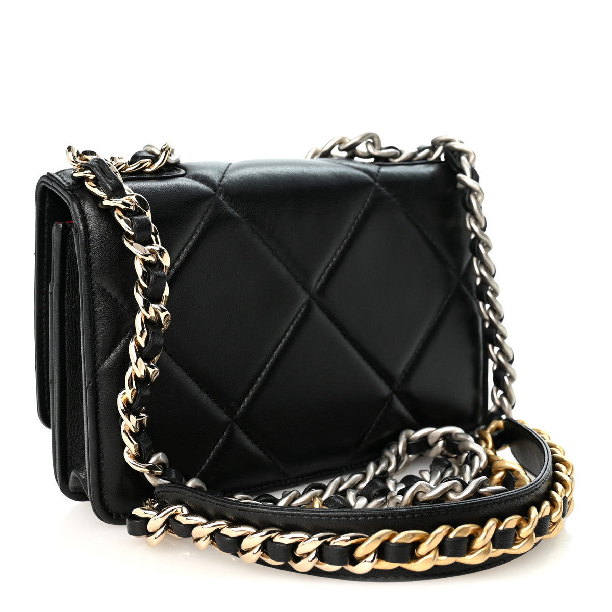 Lambskin Quilted Chanel 19 Wallet On Chain WOC Black