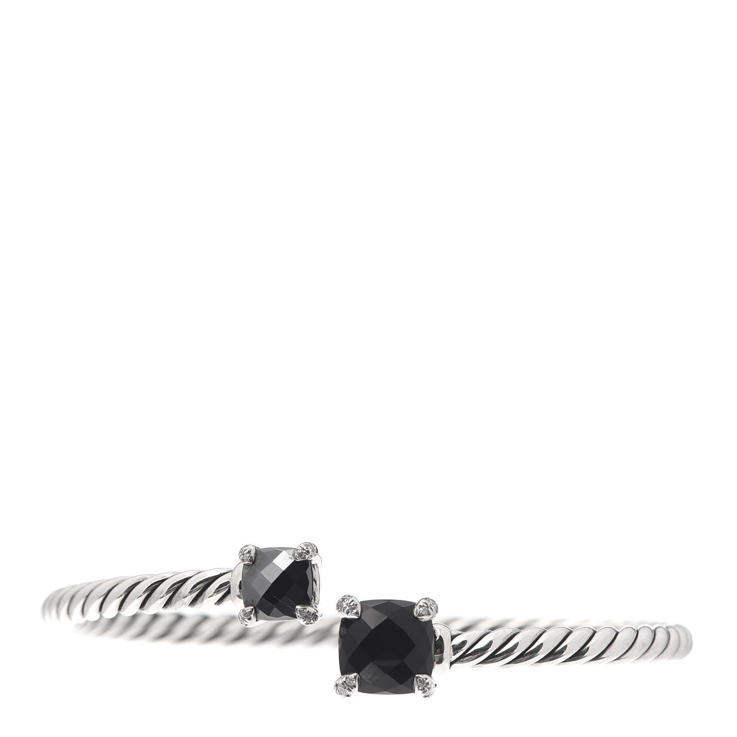 David Yurman Sterling Silver Diamond Black Onyx Hematite 4mm Chatelaine Bypass Bracelet 1 of 4