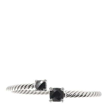 David Yurman Sterling Silver Diamond Black Onyx Hematite 4mm Chatelaine Bypass Bracelet 1 of 4