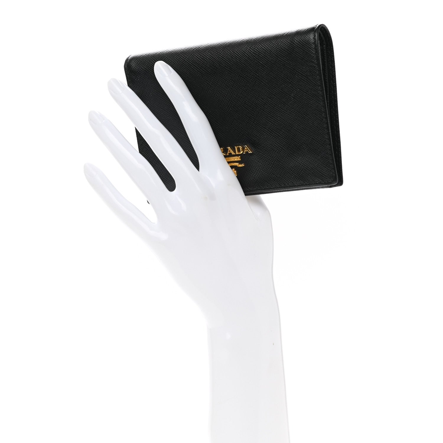 Prada Saffiano Metal Bi-Fold Wallet Black 2 of 8