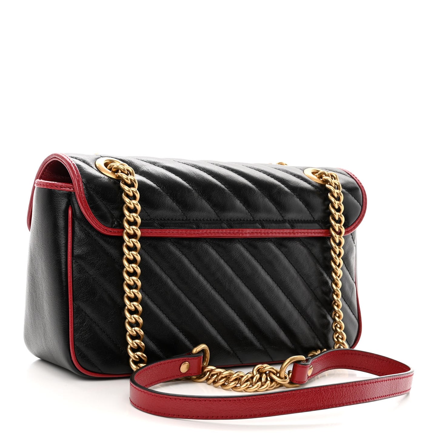 Vintage Effect Calfskin Matelasse Diagonal Small Torchon GG Marmont Shoulder Bag Black Romantic Cherry