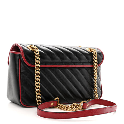 Gucci Vintage Effect Calfskin Matelasse Diagonal Small Torchon GG Marmont Shoulder Bag Black Romantic Cherry 3 of 10