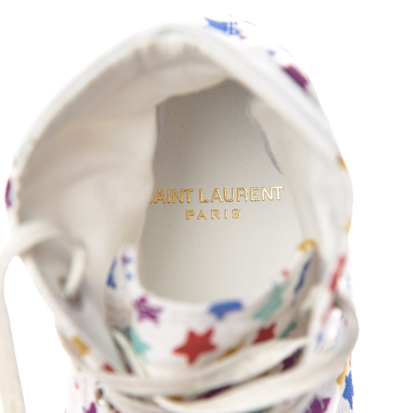 Distressed Canvas Fun-Star Print Bedford Hightop Sneakers 36 Cream