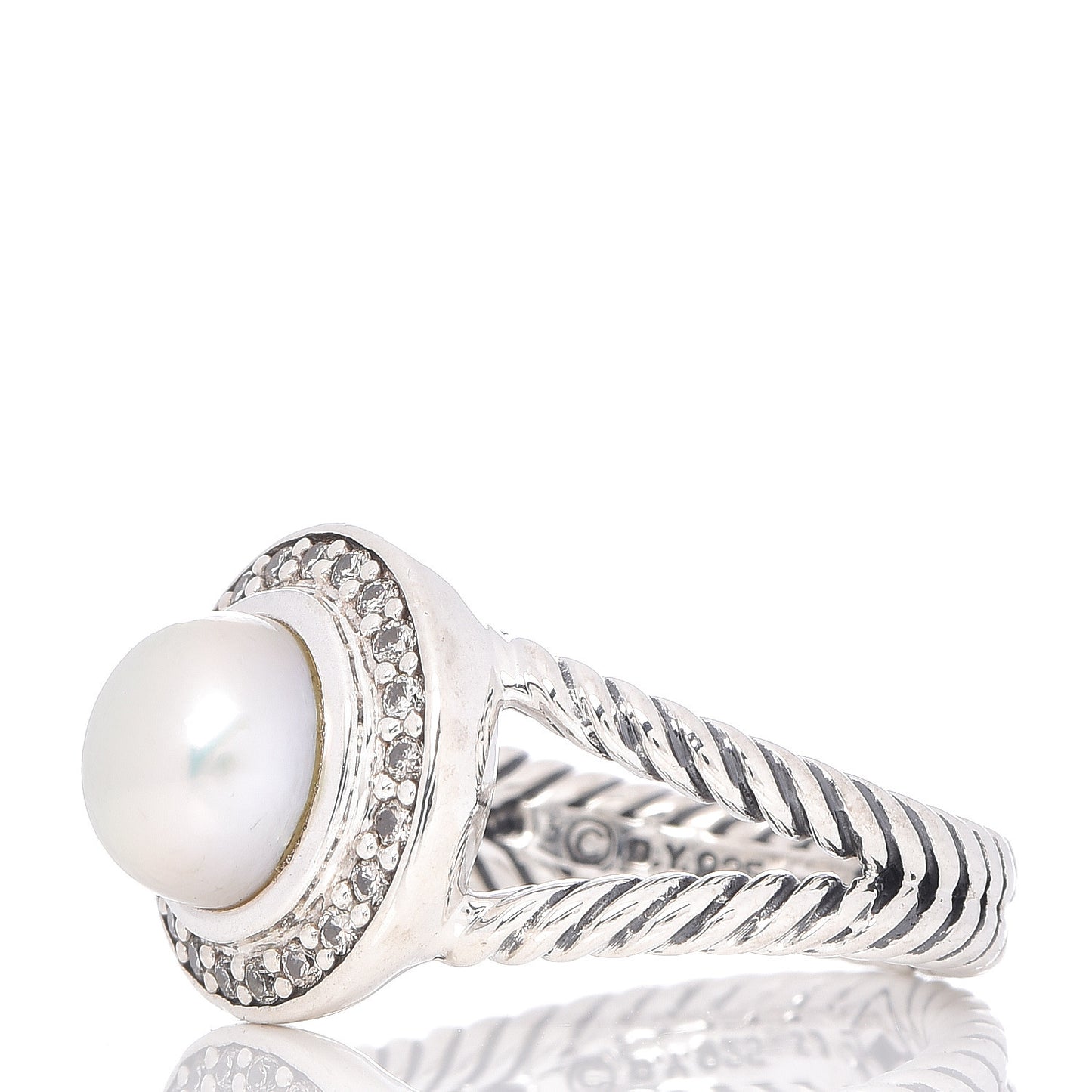 Sterling Silver Diamond Pearl 8mm Petite Cerise Ring 51 5.75