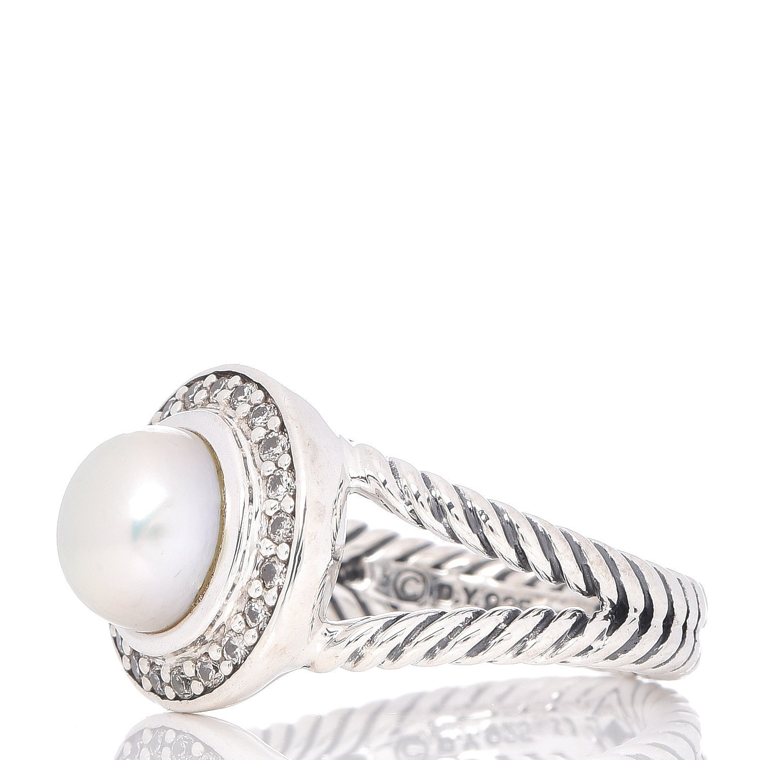 David Yurman Sterling Silver Diamond Pearl 8mm Petite Cerise Ring 51 5.75 3 of 5