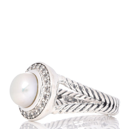 David Yurman Sterling Silver Diamond Pearl 8mm Petite Cerise Ring 51 5.75 3 of 5