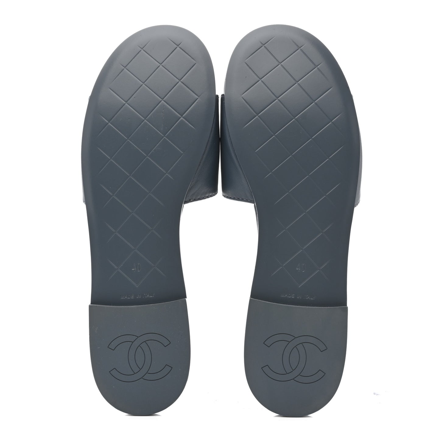 Lambskin Quilted Turnlock Flat Mules 40 Dark Blue