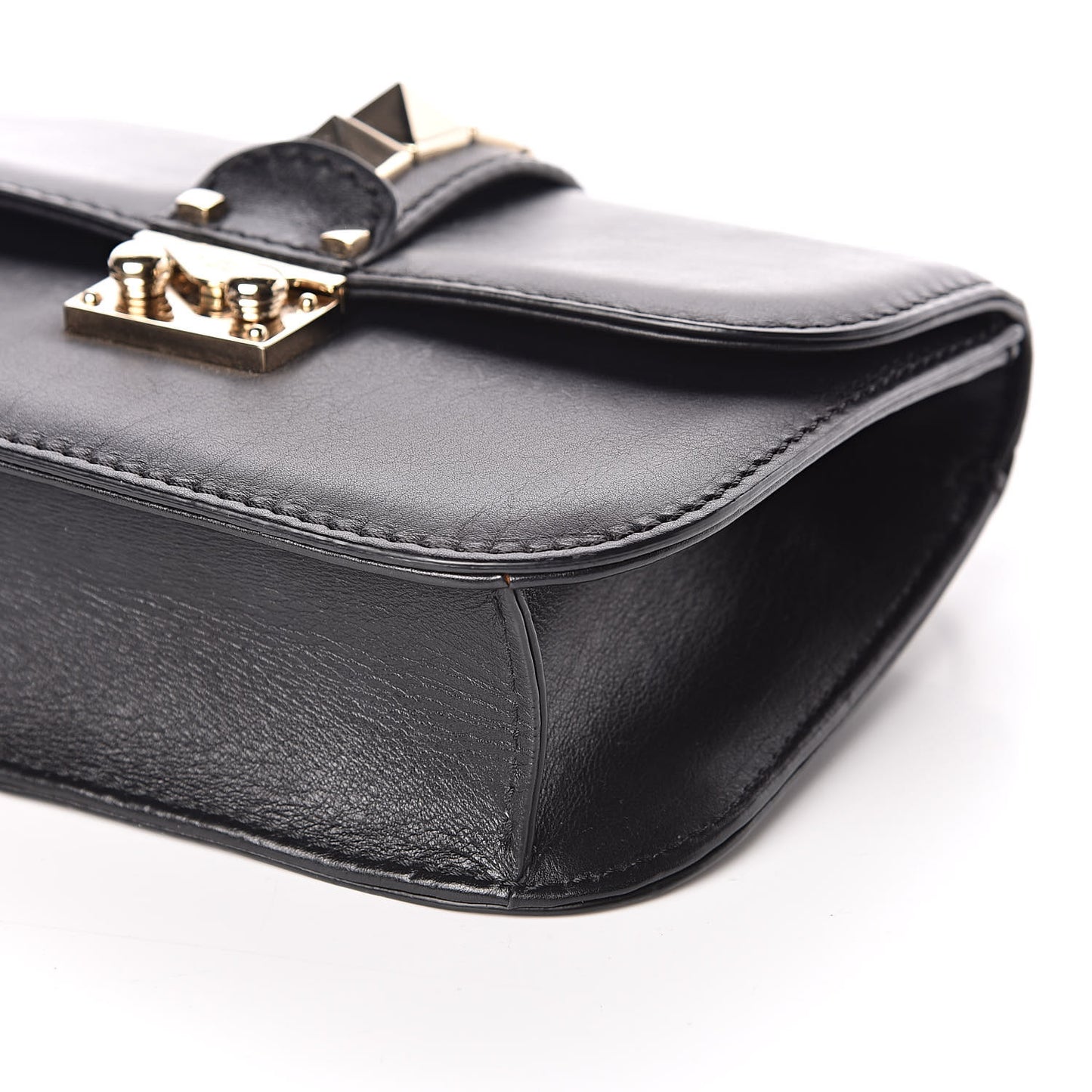 Vitello Small Glam Lock Rockstud Flap Black