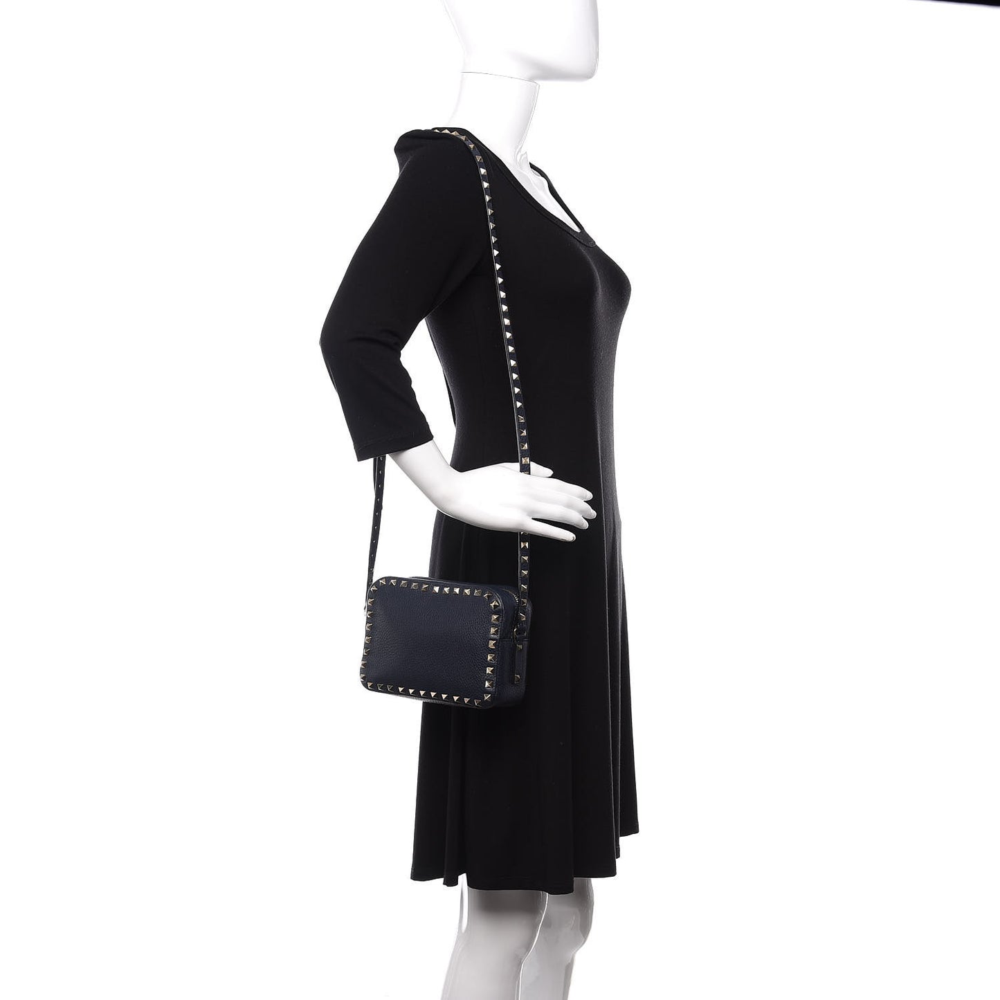 Pebbled Calfskin Rockstud Camera Crossbody Bag Marine