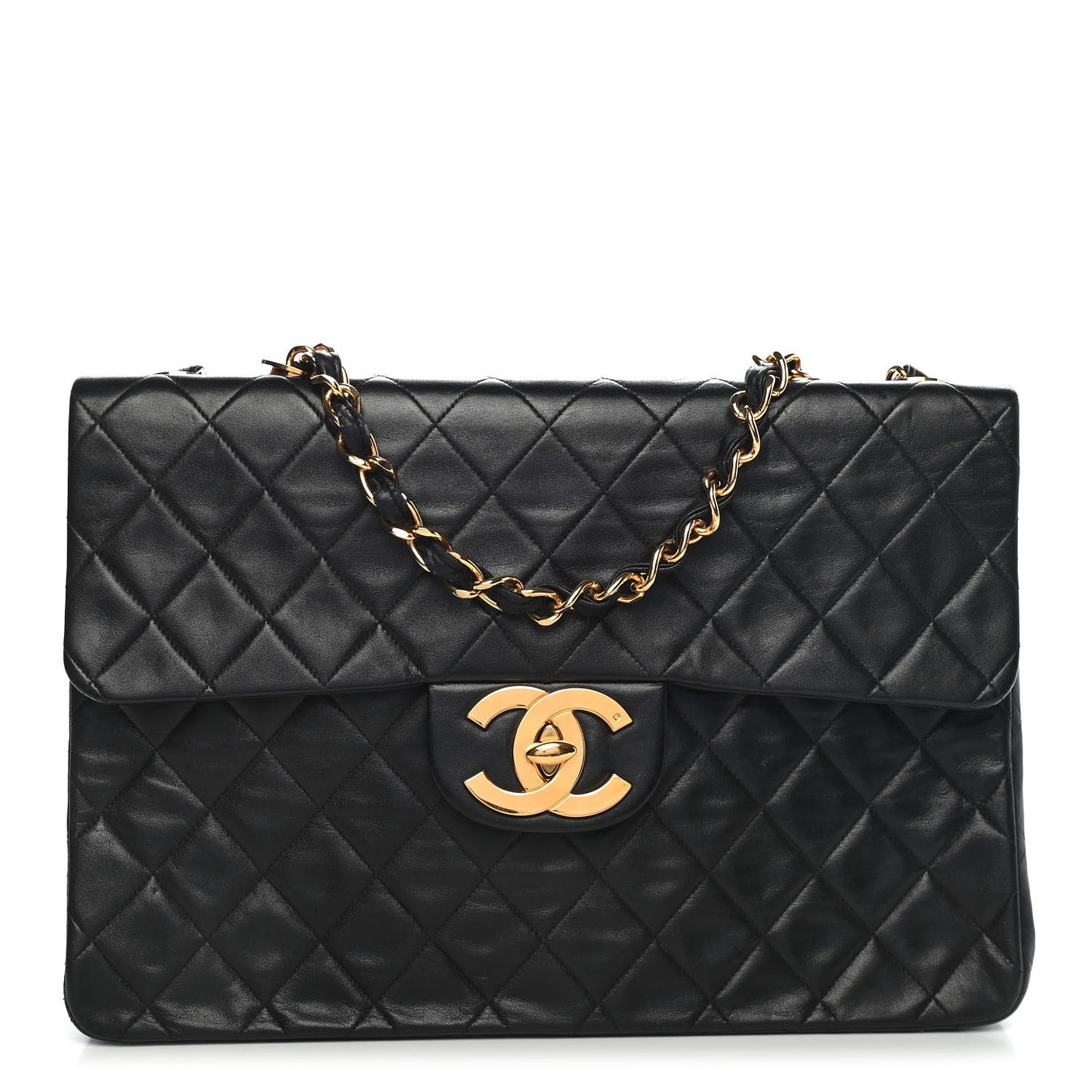 Lambskin Quilted XL Jumbo Single Flap Black