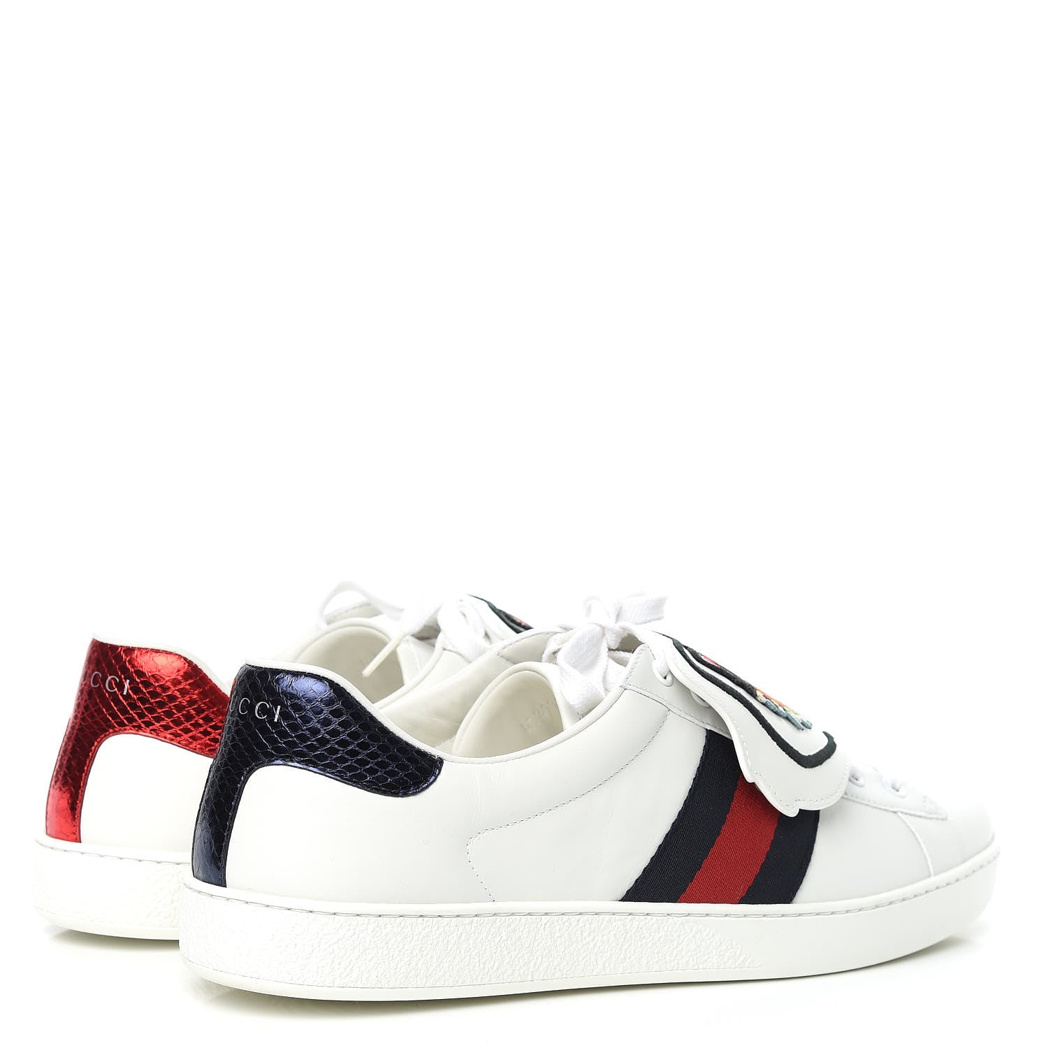 Gucci Calfskin Ayers Web Angry Cat Embroidered Mens Ace Sneakers 11.5 White 4 of 9