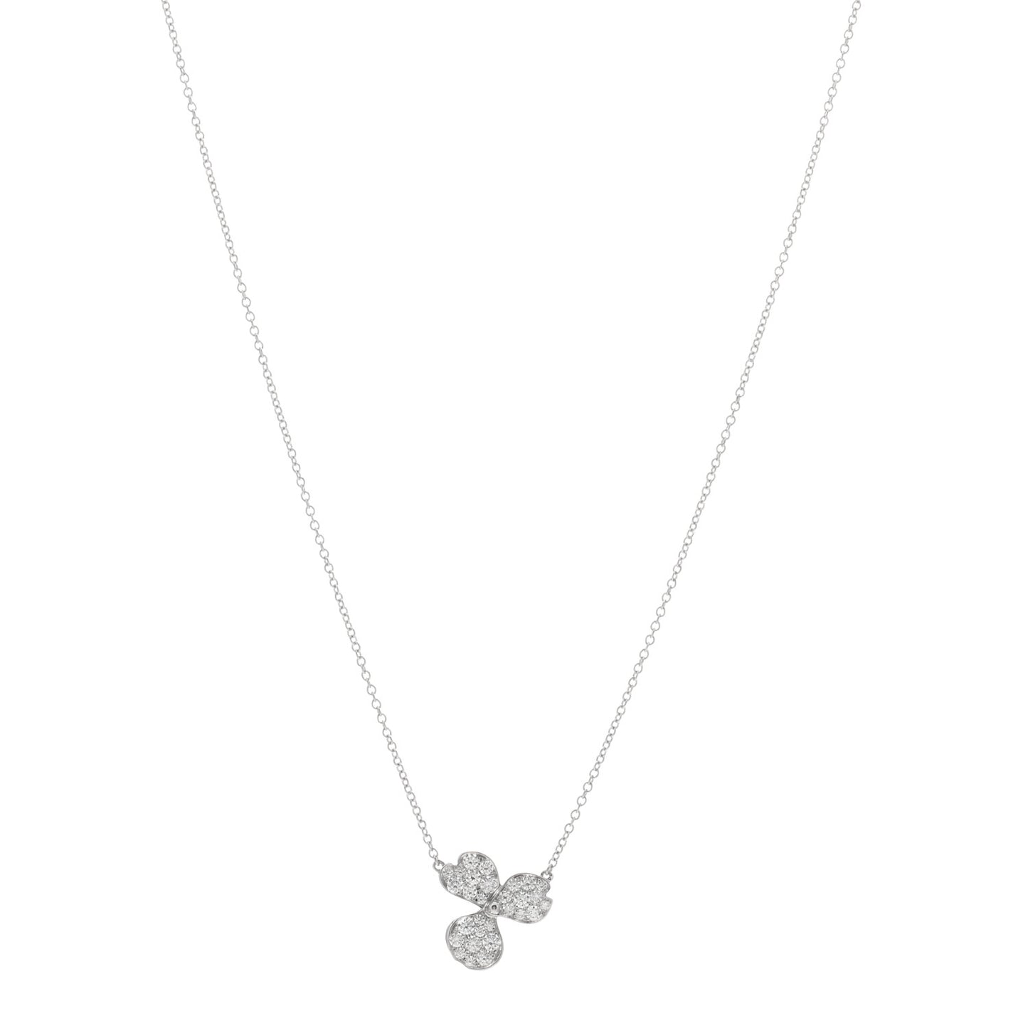 Platinum Diamond Paper Flowers Pave Pendant Necklace