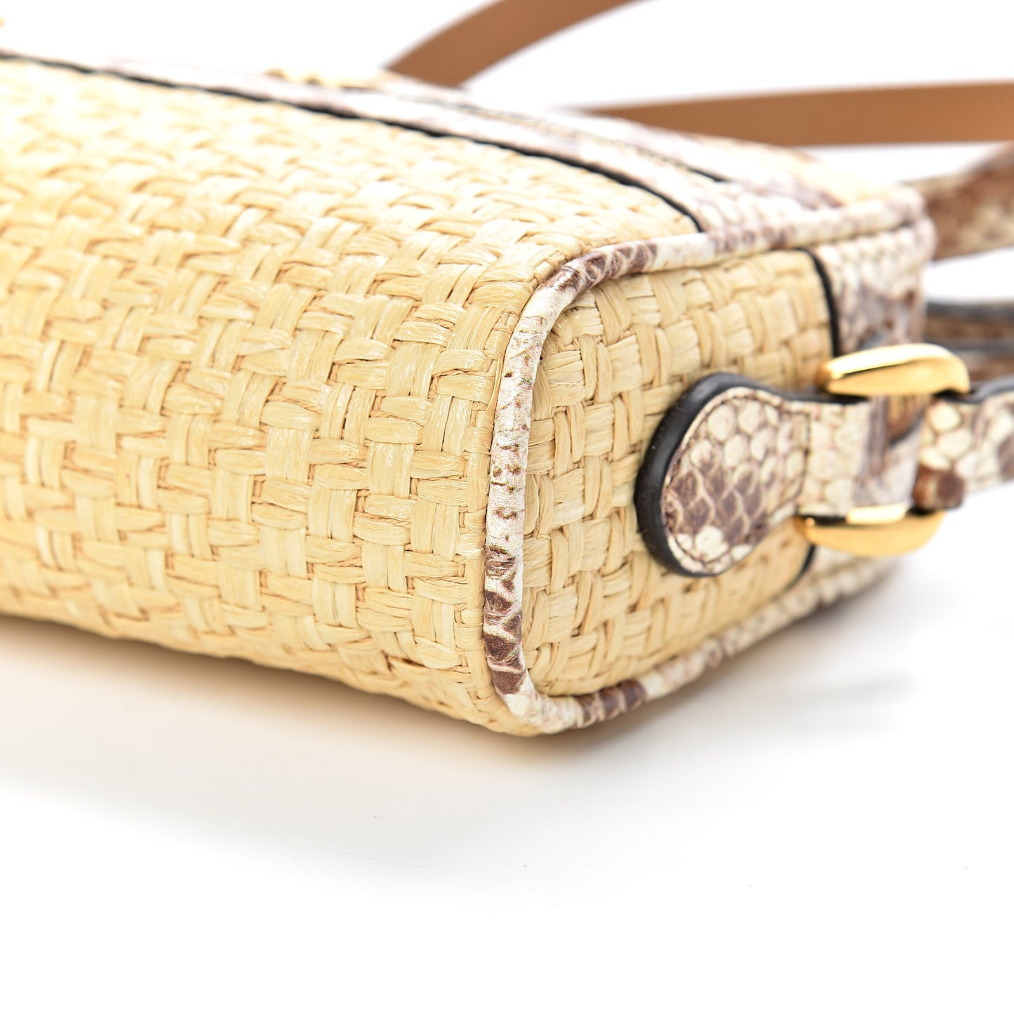 Raffia Elaphe Mini Ophidia Shoulder Bag Natural Cream Brown