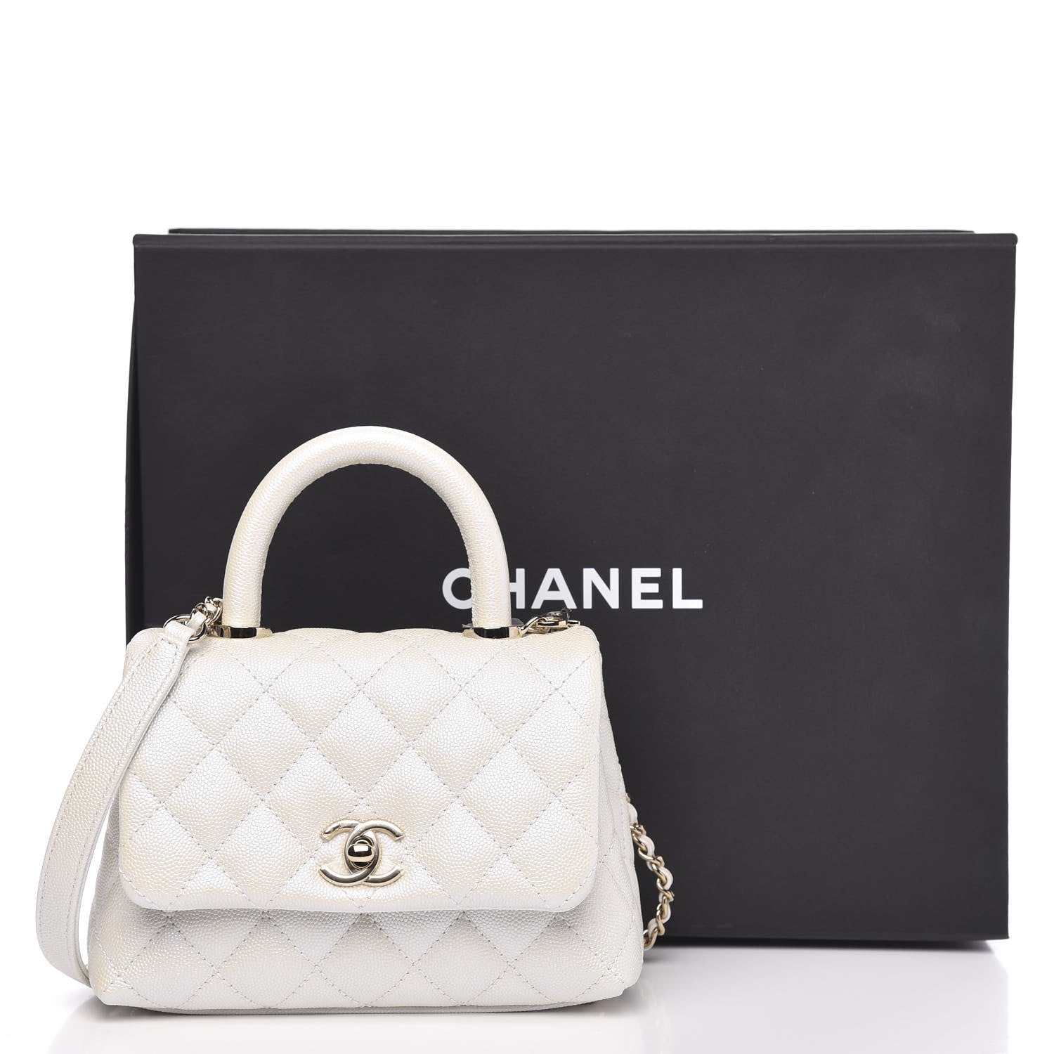 Chanel Iridescent Caviar Quilted Extra Mini Coco Handle Flap White 11 of 11