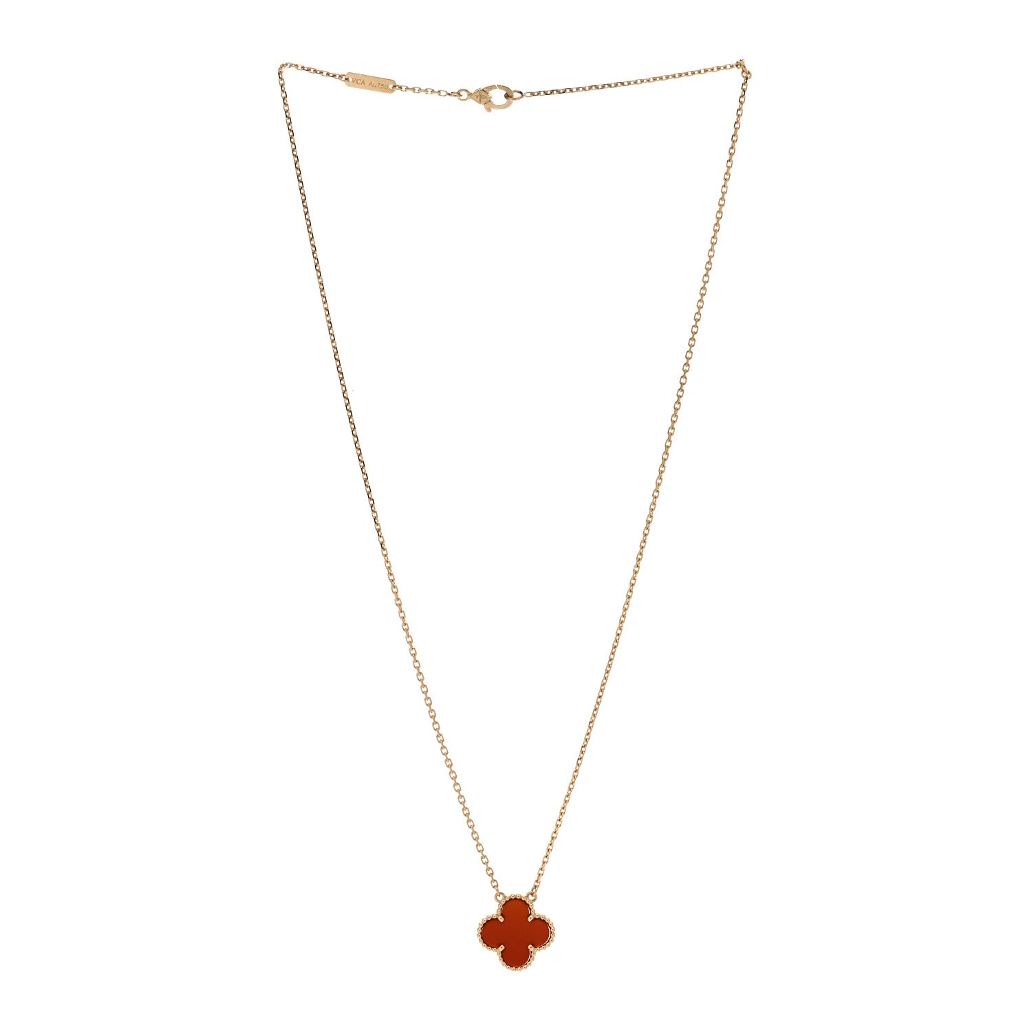 Van Cleef & Arpels 18K Yellow Gold Carnelian Vintage Alhambra Pendant Necklace 3 of 5