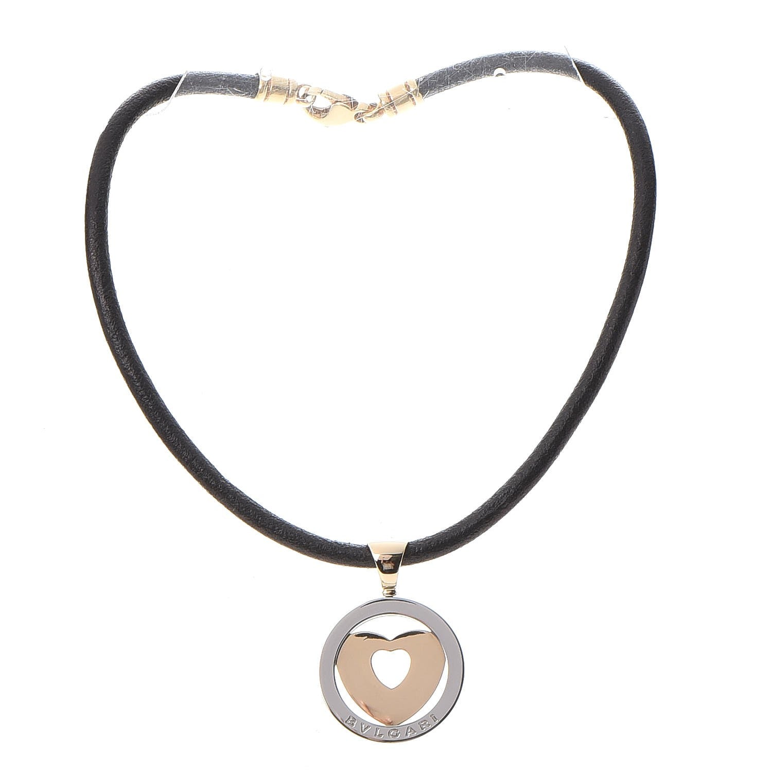 Bulgari 18K Yellow Gold Stainless Steel Heart Cord Pendant Necklace 3 of 7
