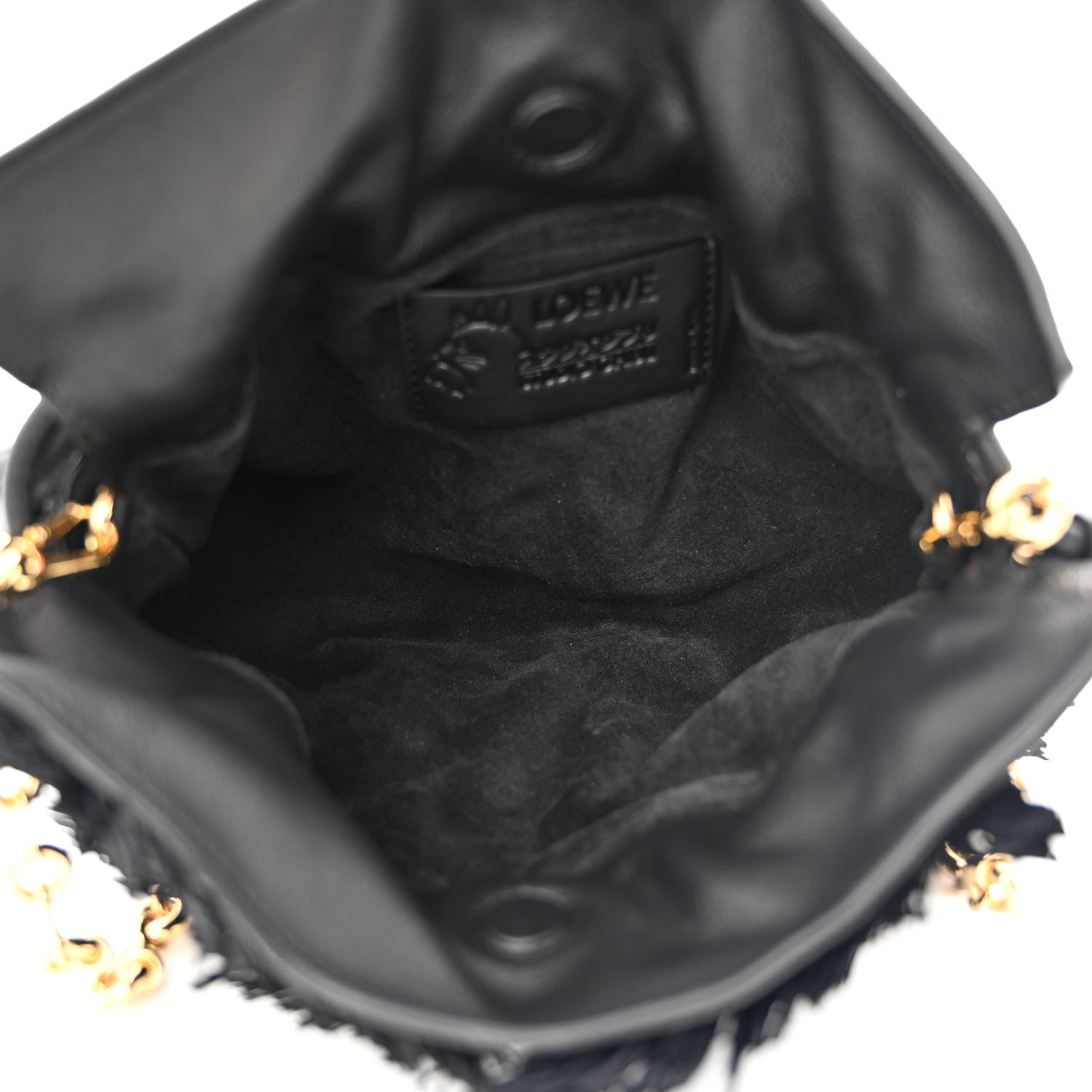 Loewe x HOWLS MOVING CASTLE Calfskin Suede Raffia Mini Flamenco Knot Clutch With Chain Black 5 of 11
