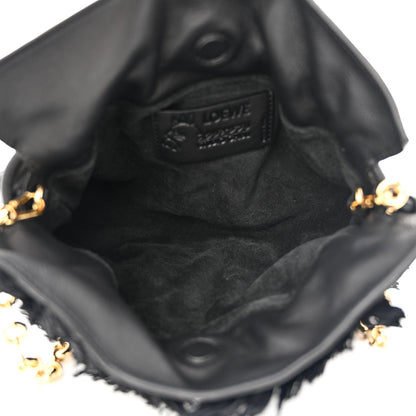 Loewe x HOWLS MOVING CASTLE Calfskin Suede Raffia Mini Flamenco Knot Clutch With Chain Black 5 of 11
