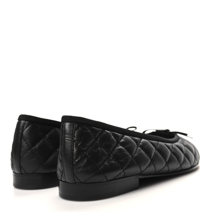 Chanel Aged Calfskin Quilted CC Cap Toe Ballerina Flats 39 Black 4 of 9