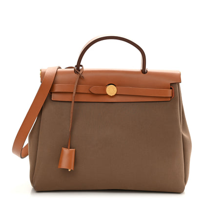 Hermes Vache Hunter Toile Herbag Zip 31 PM Etoupe Dune Fauve 3 of 12