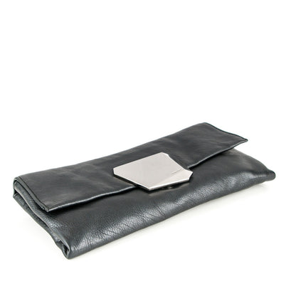 Prada Metallic Soft Calf Fold Over Clutch Nero Black 4 of 6