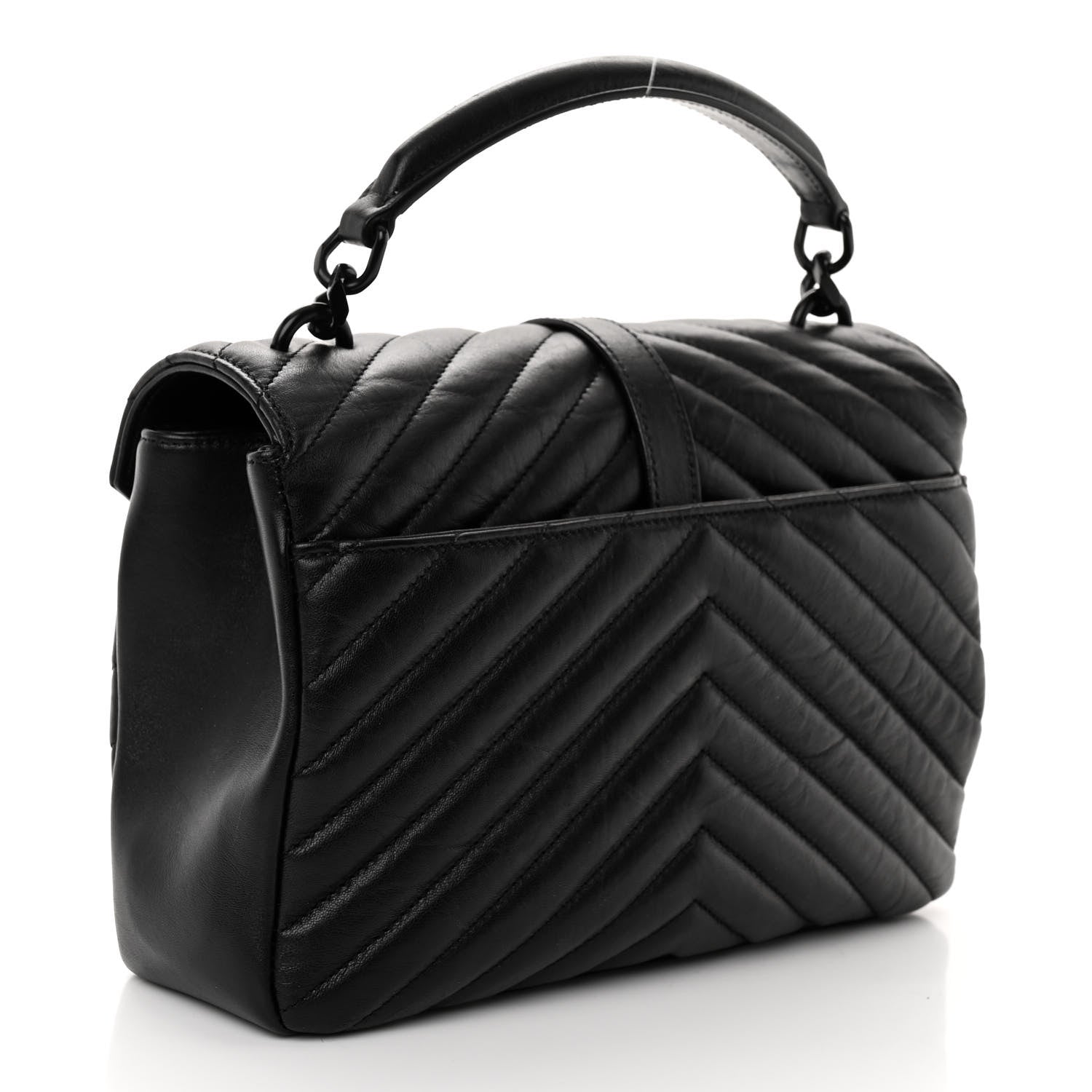 Saint Laurent Sheepskin Matelasse Chevron Monogram Monochrome Medium College Bag Black 3 of 10