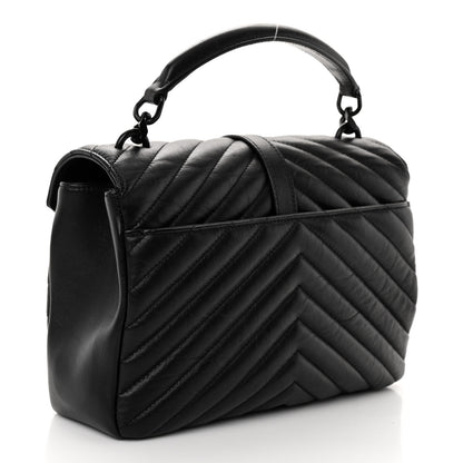Saint Laurent Sheepskin Matelasse Chevron Monogram Monochrome Medium College Bag Black 3 of 10