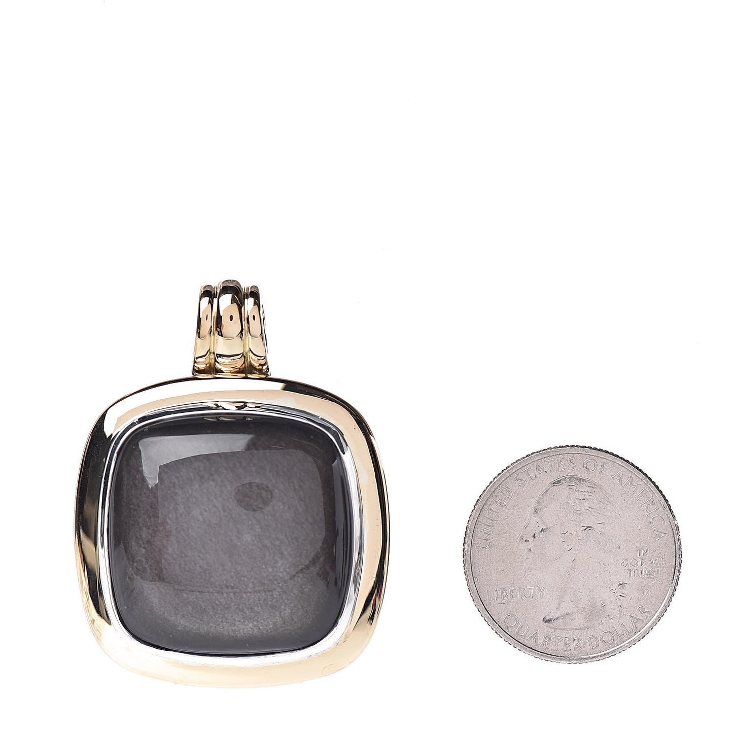 Sterling Silver 18K Yellow Gold Obsidian 27mm Albion Enhancer Pendant