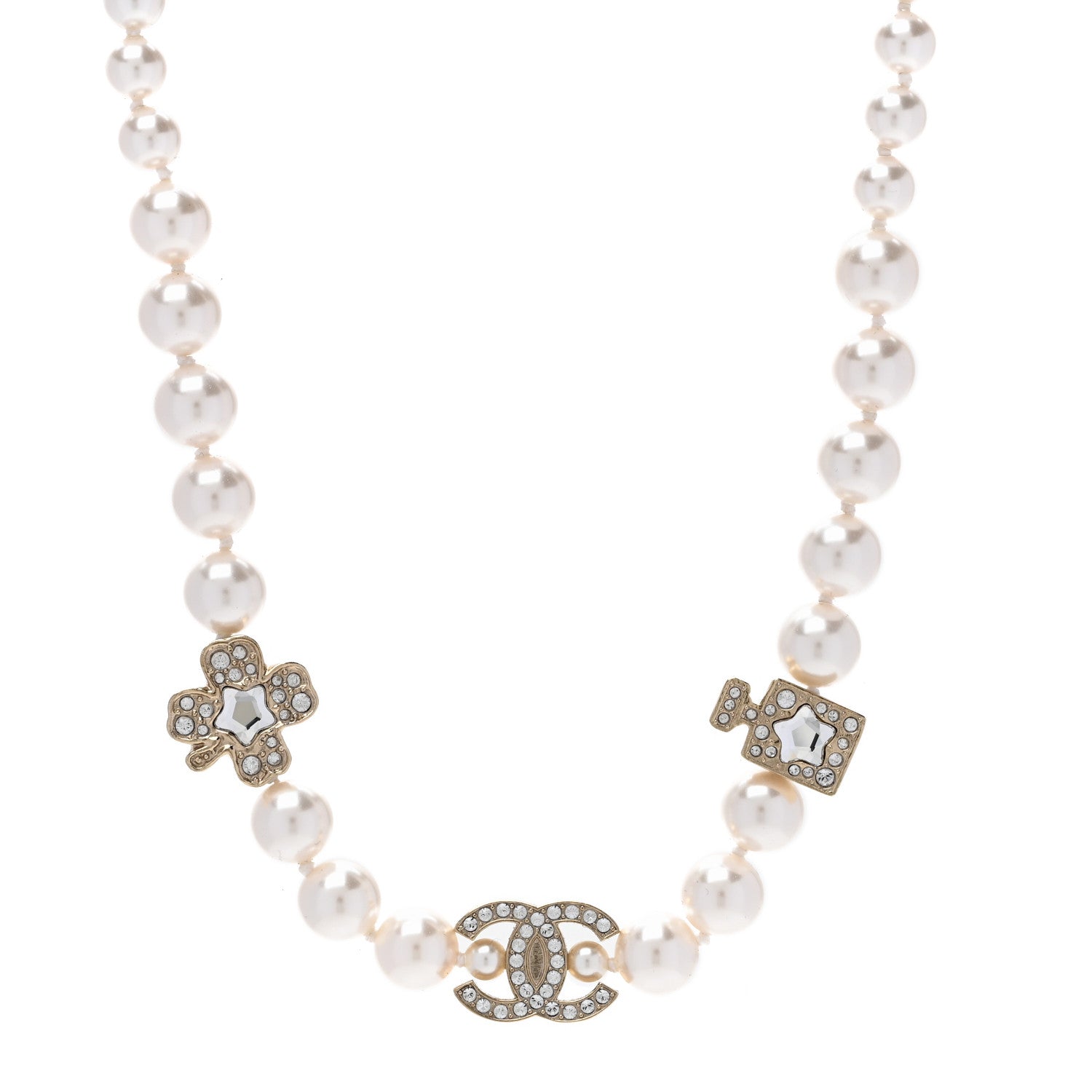 Chanel Pearl Crystal CC Short Charm Necklace Gold 1 of 6