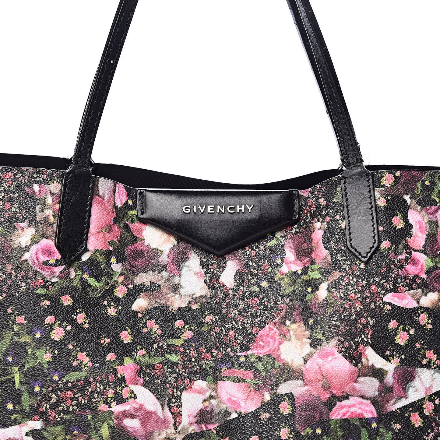 Textured Coated Canvas Roses Camouflage Print Large Antigona Tote Black