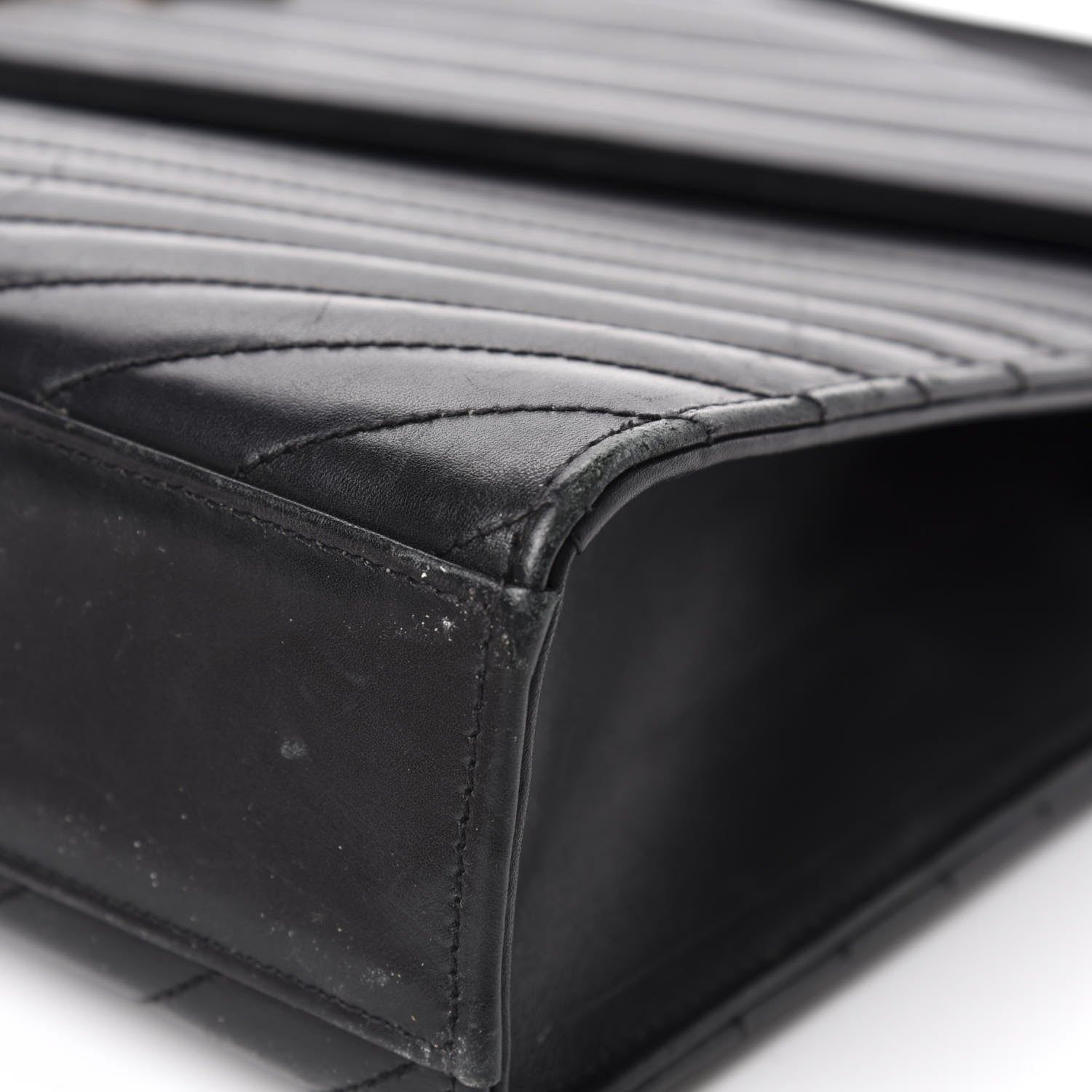 Saint Laurent Smooth Calfskin Matelasse Chevron Large Monogram Satchel Black 10 of 24