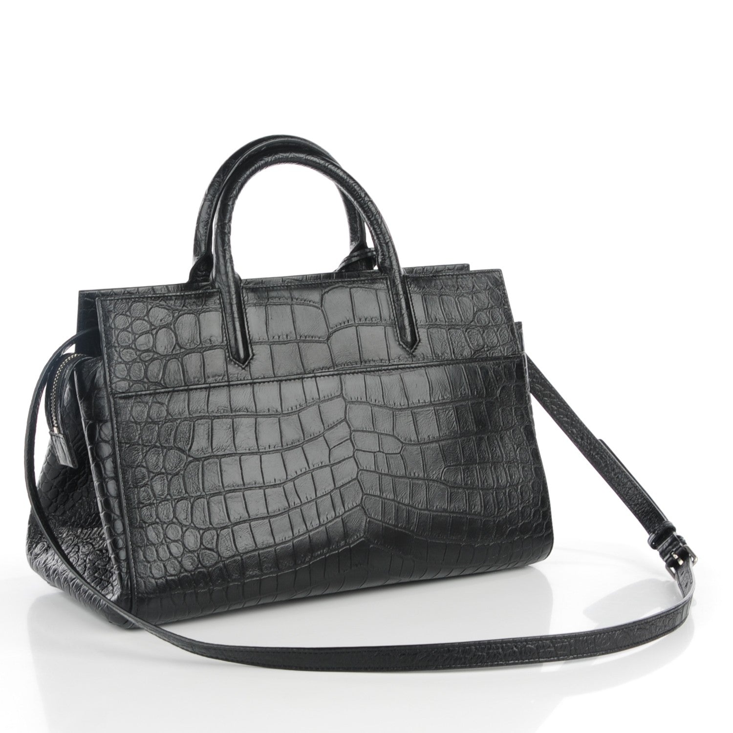 Saint Laurent Calfskin Crocodile Embossed Small Cabas Rive Gauche Black 3 of 7