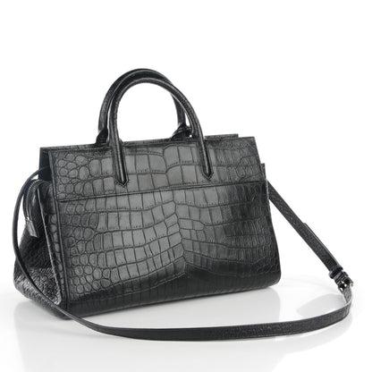 Saint Laurent Calfskin Crocodile Embossed Small Cabas Rive Gauche Black 3 of 7