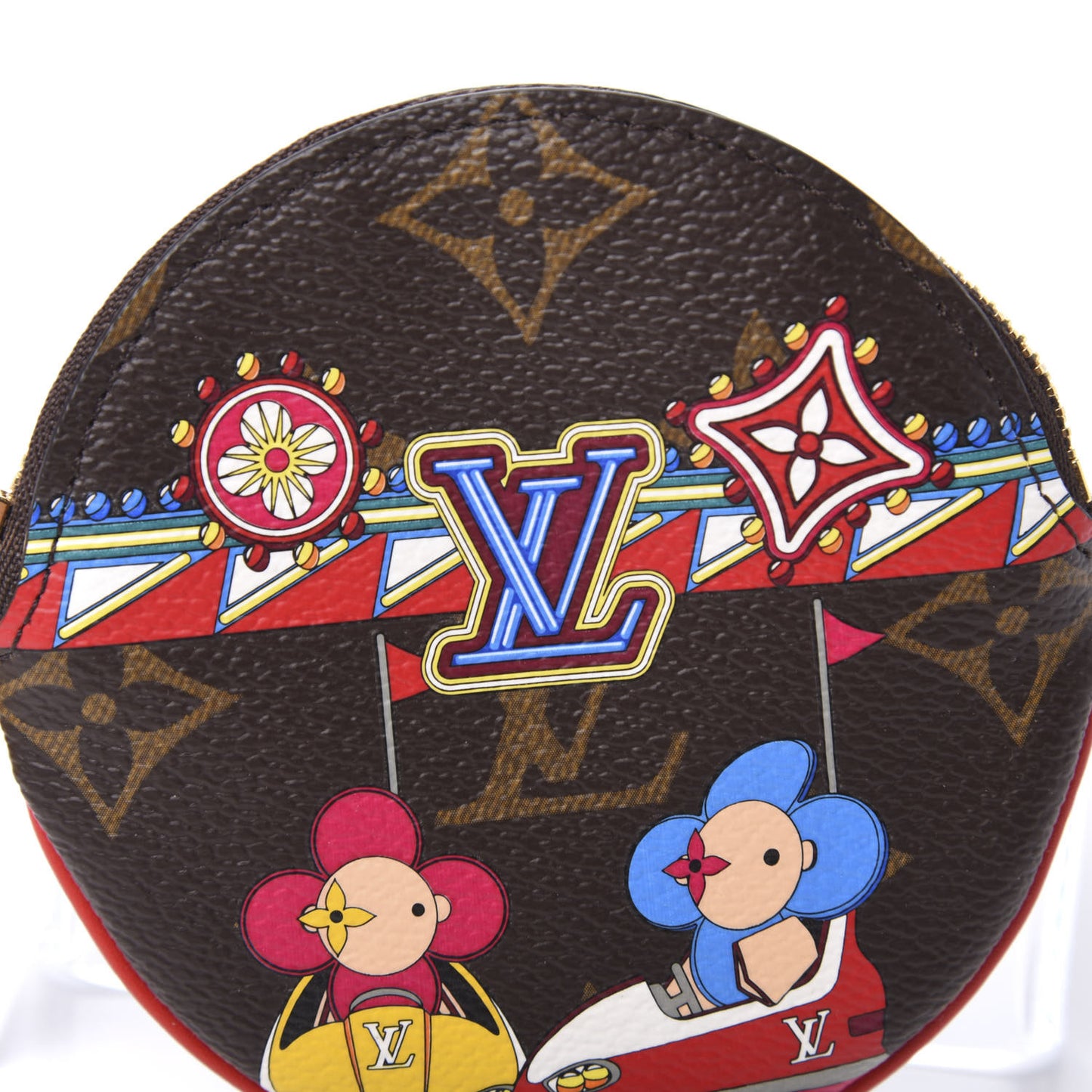 Monogram 2020 Christmas Animation Bumper Cars Round Coin Purse Coquelicot