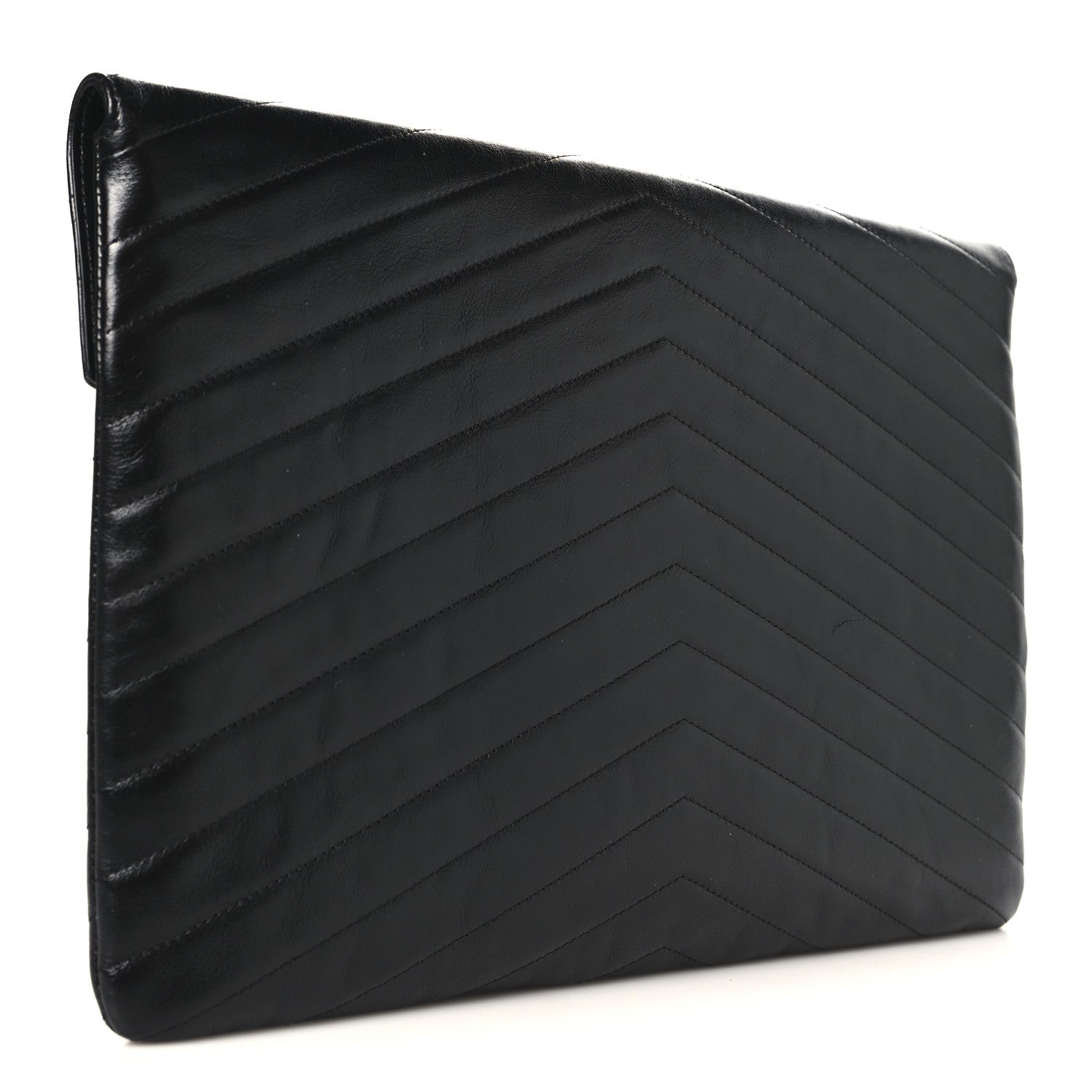 Chanel Calfskin Chevron Quilted Medal Flap Clutch Black 3 of 9