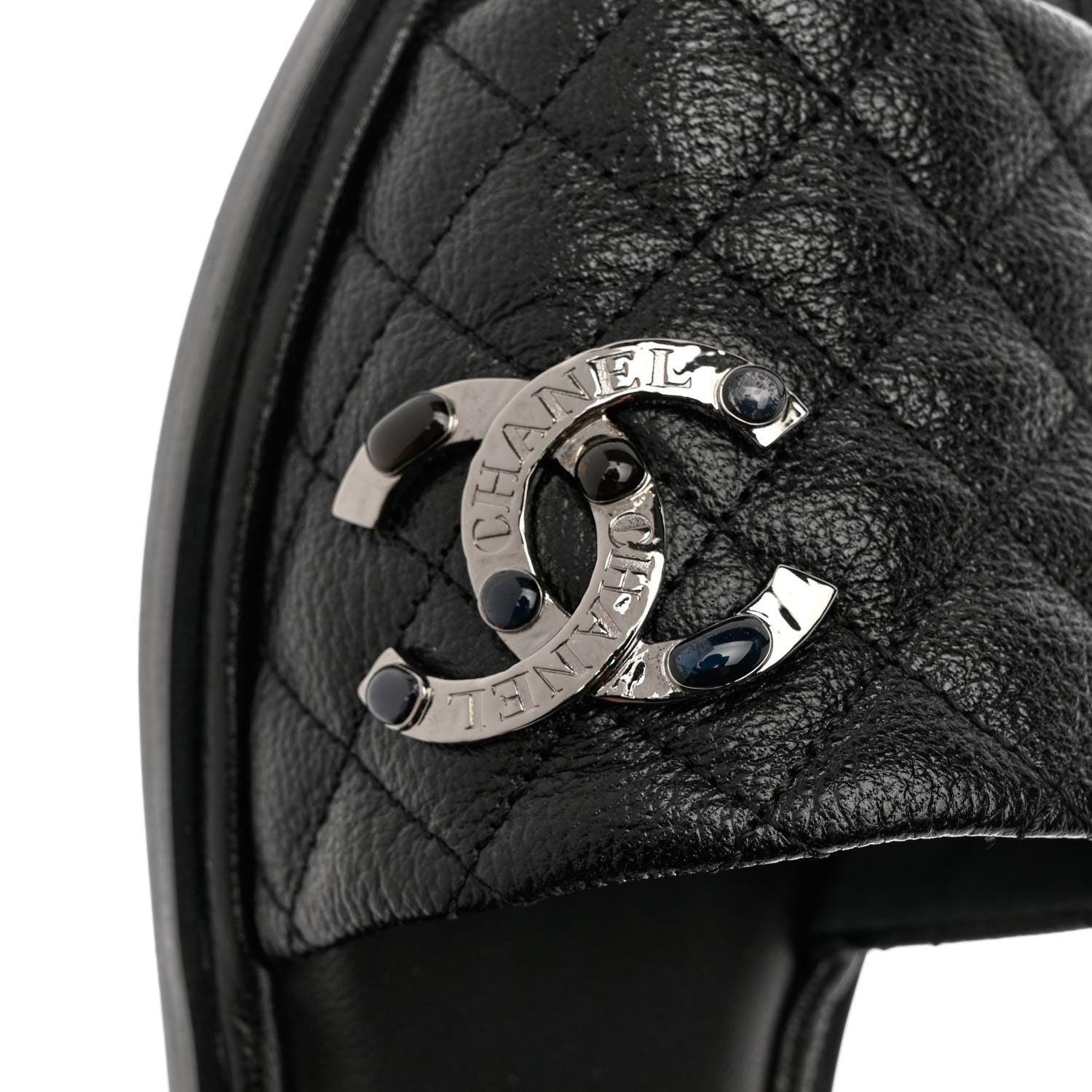 Chanel Shiny Goatskin Quilted CC Mules Sandals 38.5 Black 5 of 10