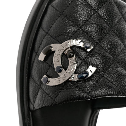 Chanel Shiny Goatskin Quilted CC Mules Sandals 38.5 Black 5 of 10