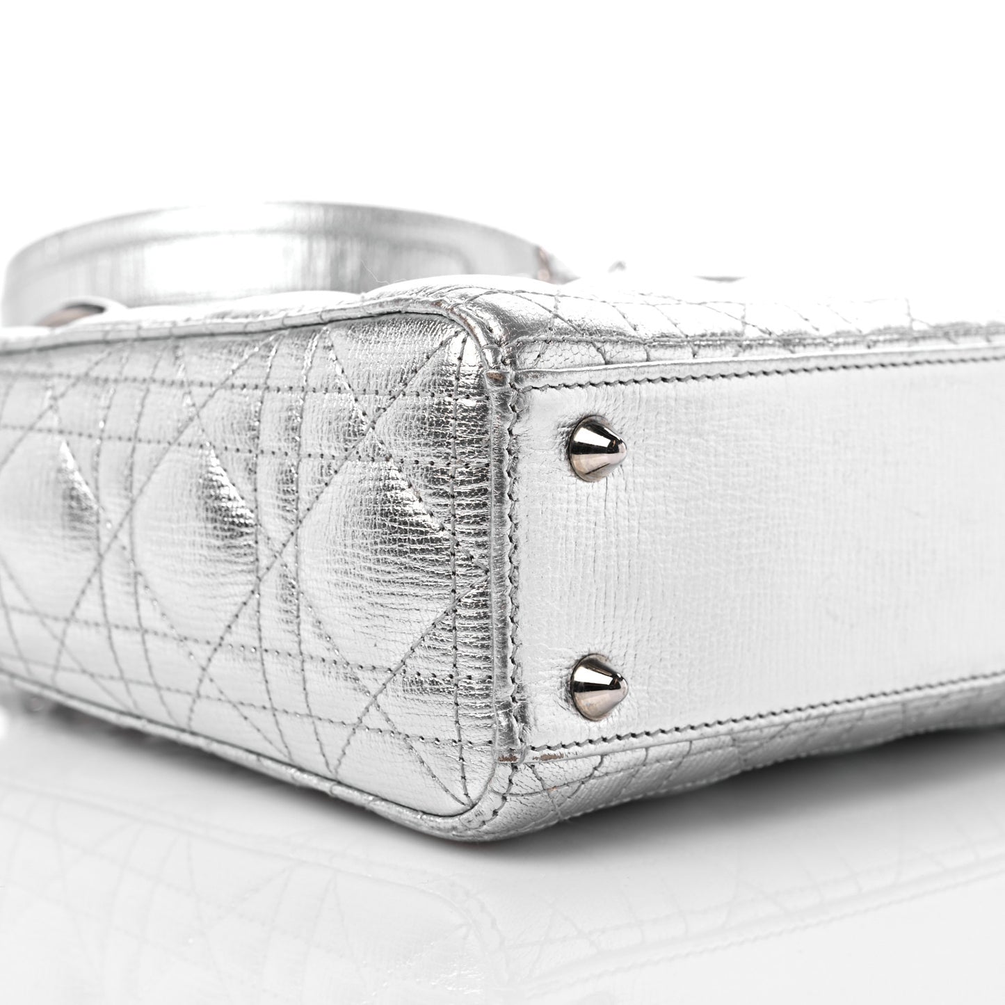Metallic Grained Calfskin Cannage Small Lucky Badges My Lady Dior Silver