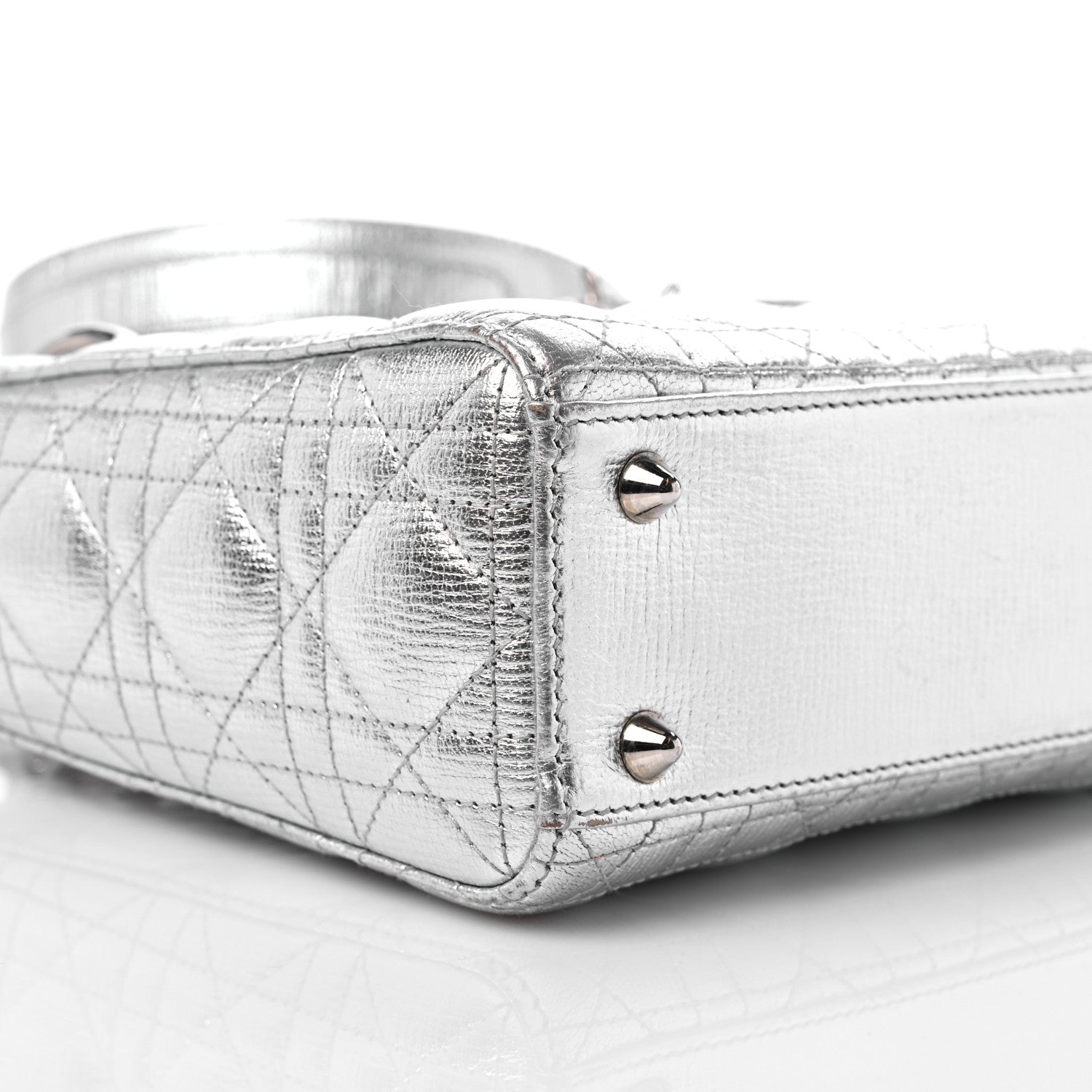 Christian Dior Metallic Grained Calfskin Cannage Small Lucky Badges My Lady Dior Silver 8 of 10