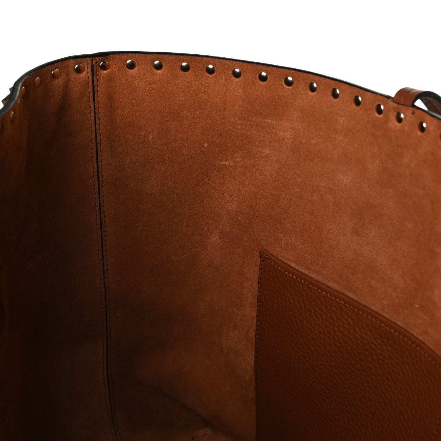 Grained Calfskin Rockstud Shoulder Tote Bright Cognac