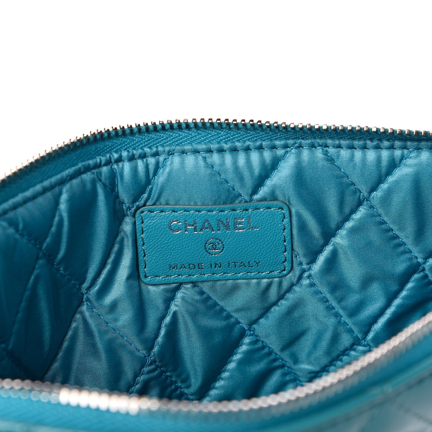 Patent Calfskin Quilted Medium Cosmetic Case Blue