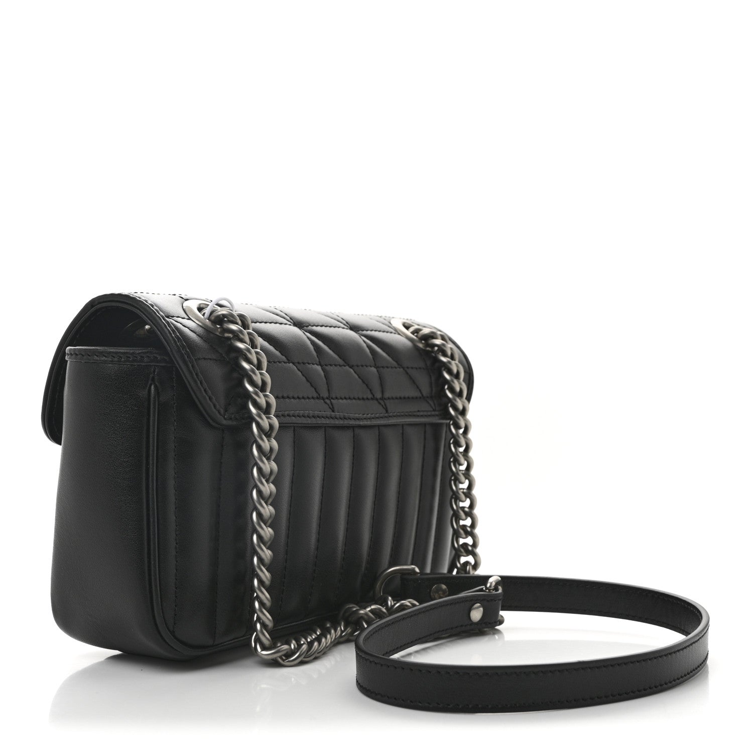 Gucci Calfskin Matelasse Aria Mini GG Marmont Shoulder Bag Black 3 of 10