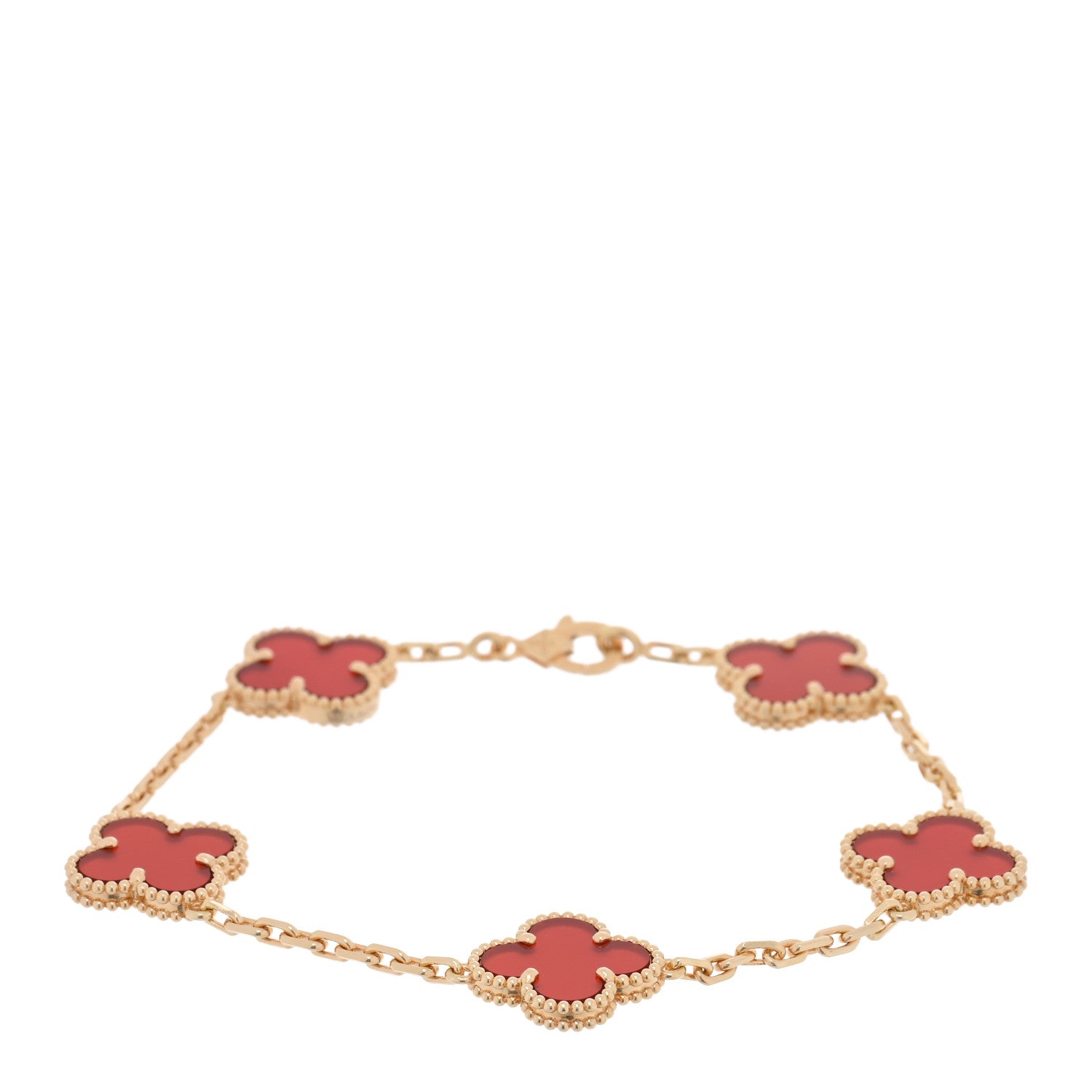 Van Cleef & Arpels 18K Yellow Gold Carnelian 5 Motifs Vintage Alhambra Bracelet 1 of 4