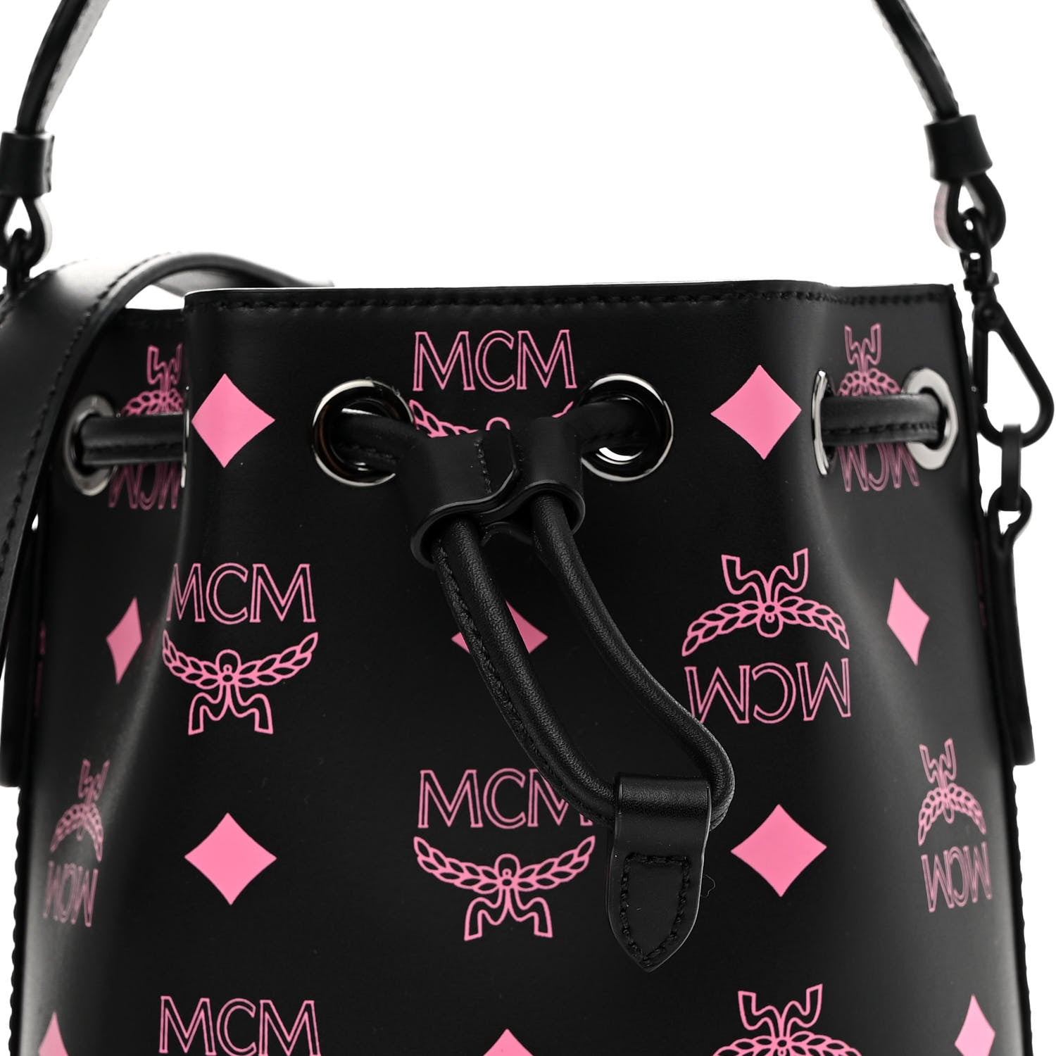 MCM Nappa Visetos Mini Pup Color Splash Drawstring Bag Black Pink 9 of 12