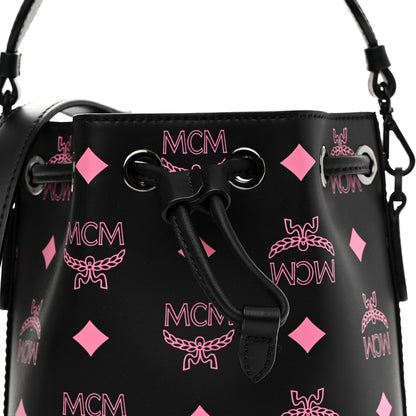 MCM Nappa Visetos Mini Pup Color Splash Drawstring Bag Black Pink 9 of 12