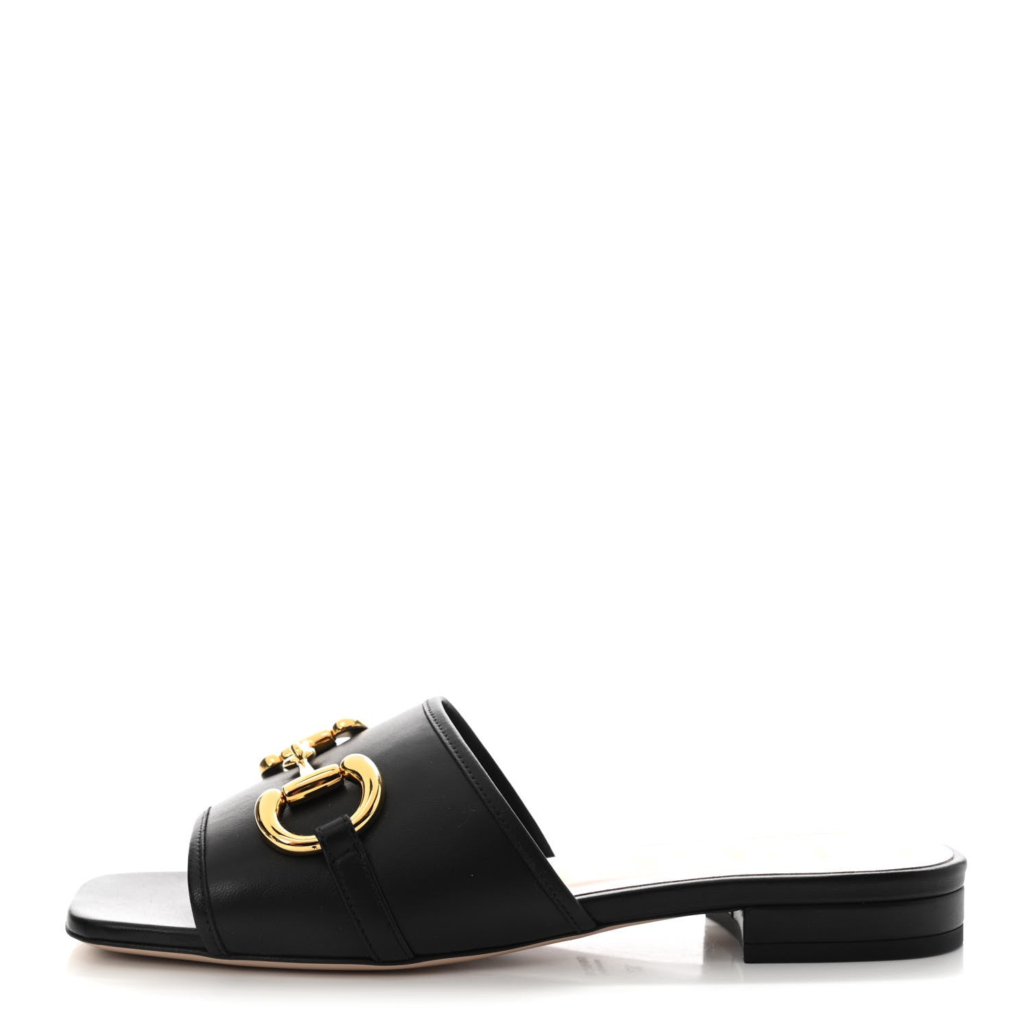 Gucci Nappa Horsebit Flat Slide Sandals 37 Black 1 of 8