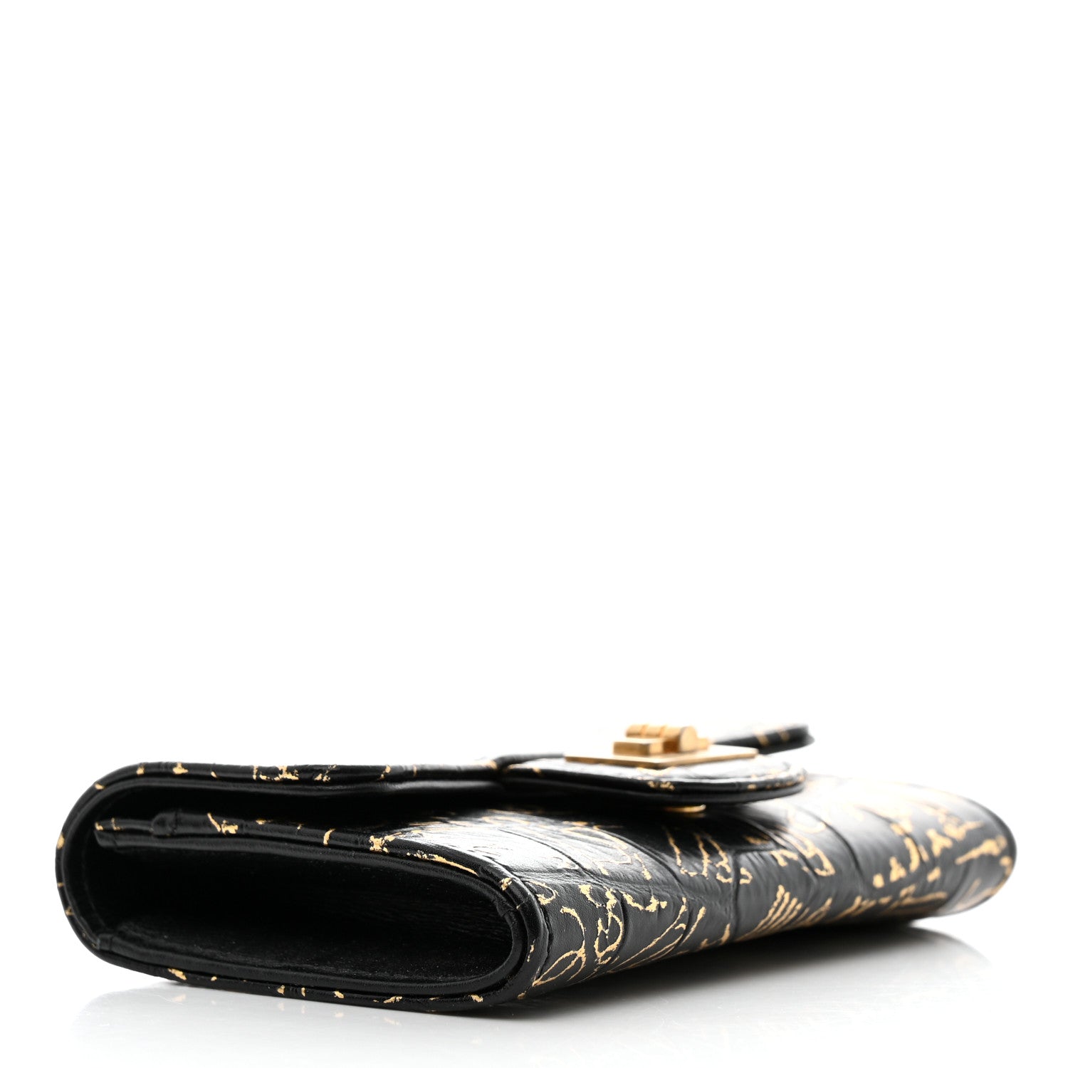 Chanel Calfskin Crocodile Embossed Graffiti 2.55 Crocodile Reissue Flap Card Holder Black Gold 4 of 9