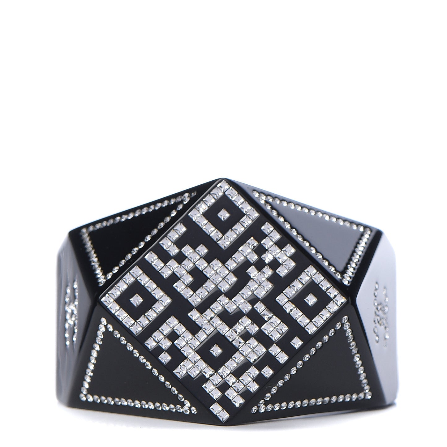 Resin Crystal CC Cuff Bracelet Black Silver