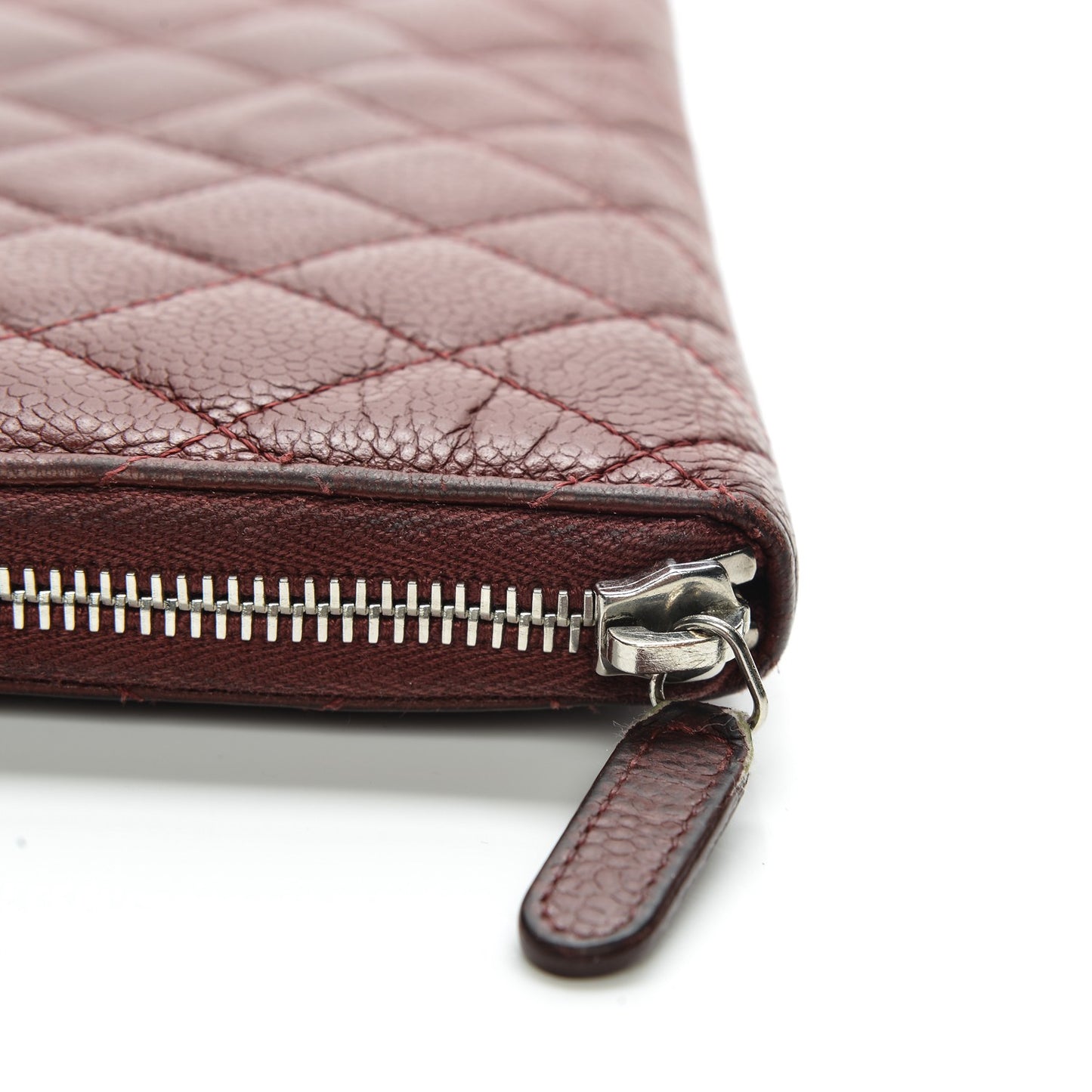 Caviar Quilted Large Zip Around Organizer Wallet Dark Red